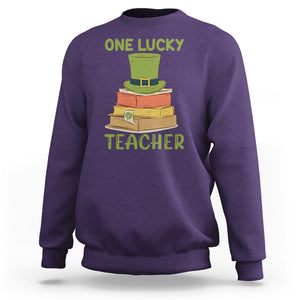 One Lucky Teacher St Patricks Day Sweatshirt Lepreachaun Hat with Books Reading TS02 Purple Printyourwear