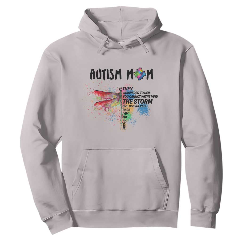 Autism Mom Hoodie She Whispered Back I Am The Storm Rainbow Dragonfly TS02 Ice Gray Printyourwear