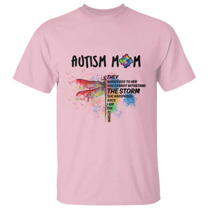 Autism Mom T Shirt She Whispered Back I Am The Storm Rainbow Dragonfly TS02 Light Pink Printyourwear