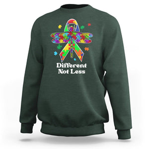 Dragonfly Autism Awareness Sweatshirt Different Not Less Puzzle Piece TS02 Dark Forest Green Printyourwear