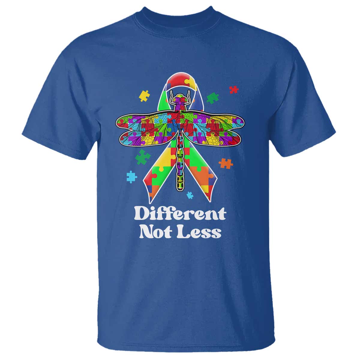 Dragonfly Autism Awareness T Shirt Different Not Less Puzzle Piece TS02 Royal Blue Printyourwear