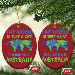 Funny Cat Christmas Ornament The World Is A Cat Playing With Australia TS02 Oval Red Print Your Wear