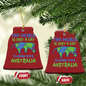 Funny Cat Christmas Ornament The World Is A Cat Playing With Australia TS02 Bell Flake Red Print Your Wear