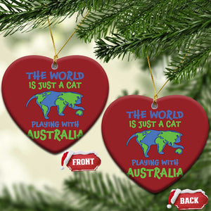 Funny Cat Christmas Ornament The World Is A Cat Playing With Australia TS02 Heart Red Print Your Wear