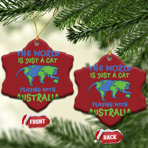 Funny Cat Christmas Ornament The World Is A Cat Playing With Australia TS02 Snow Flake Red Print Your Wear