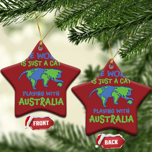 Funny Cat Christmas Ornament The World Is A Cat Playing With Australia TS02 Star Red Print Your Wear