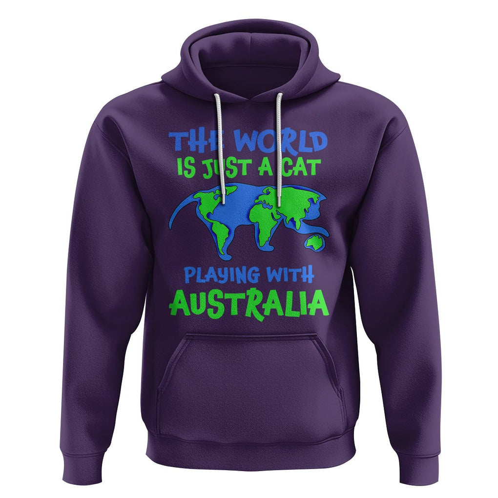 Funny Cat Hoodie The World Is A Cat Playing With Australia TS02 Purple Printyourwear