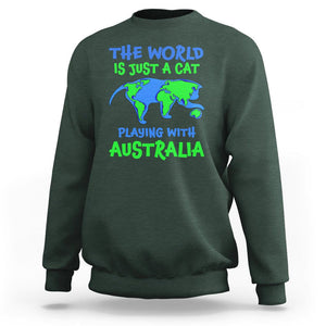 Funny Cat Sweatshirt The World Is A Cat Playing With Australia TS02 Dark Forest Green Printyourwear