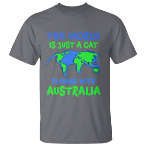 Funny Cat T Shirt The World Is A Cat Playing With Australia TS02 Charcoal Printyourwear