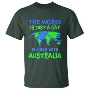 Funny Cat T Shirt The World Is A Cat Playing With Australia TS02 Dark Forest Green Printyourwear