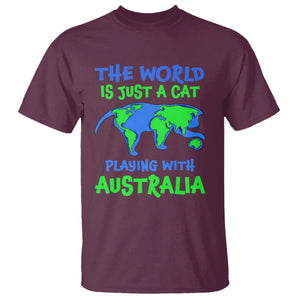 Funny Cat T Shirt The World Is A Cat Playing With Australia TS02 Maroon Printyourwear