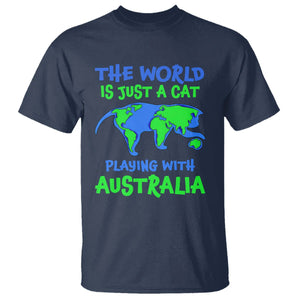 Funny Cat T Shirt The World Is A Cat Playing With Australia TS02 Navy Printyourwear