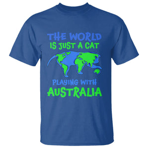 Funny Cat T Shirt The World Is A Cat Playing With Australia TS02 Royal Blue Printyourwear