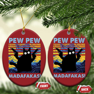 Funny Cat Christmas Ornament Pew Pew Madafakas Retro Vintage Starry Night TS02 Oval Red Print Your Wear