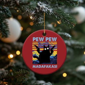 Funny Cat Christmas Ornament Pew Pew Madafakas Retro Vintage Starry Night TS02 Print Your Wear