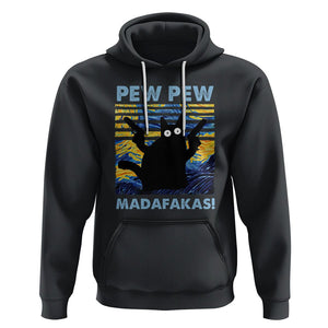 Funny Cat Hoodie Pew Pew Madafakas Retro Vintage Starry Night TS02 Black Printyourwear