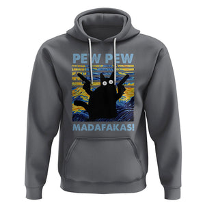 Funny Cat Hoodie Pew Pew Madafakas Retro Vintage Starry Night TS02 Charcoal Printyourwear