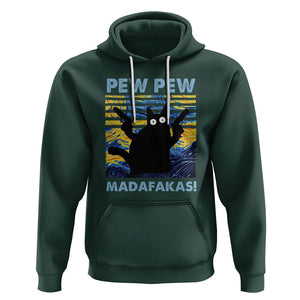 Funny Cat Hoodie Pew Pew Madafakas Retro Vintage Starry Night TS02 Dark Forest Green Printyourwear