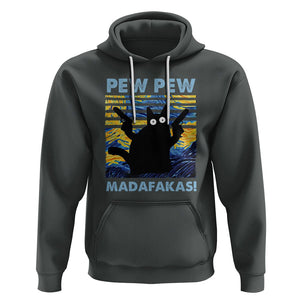 Funny Cat Hoodie Pew Pew Madafakas Retro Vintage Starry Night TS02 Dark Heather Printyourwear