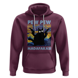 Funny Cat Hoodie Pew Pew Madafakas Retro Vintage Starry Night TS02 Maroon Printyourwear