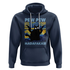 Funny Cat Hoodie Pew Pew Madafakas Retro Vintage Starry Night TS02 Navy Printyourwear