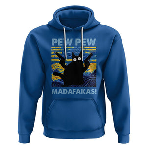 Funny Cat Hoodie Pew Pew Madafakas Retro Vintage Starry Night TS02 Royal Blue Printyourwear