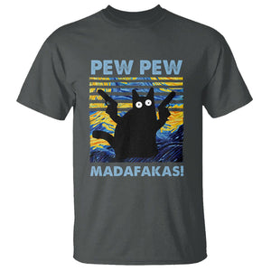 Funny Cat T Shirt Pew Pew Madafakas Retro Vintage Starry Night TS02 Dark Heather Printyourwear