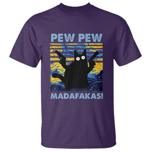 Funny Cat T Shirt Pew Pew Madafakas Retro Vintage Starry Night TS02 Purple Printyourwear