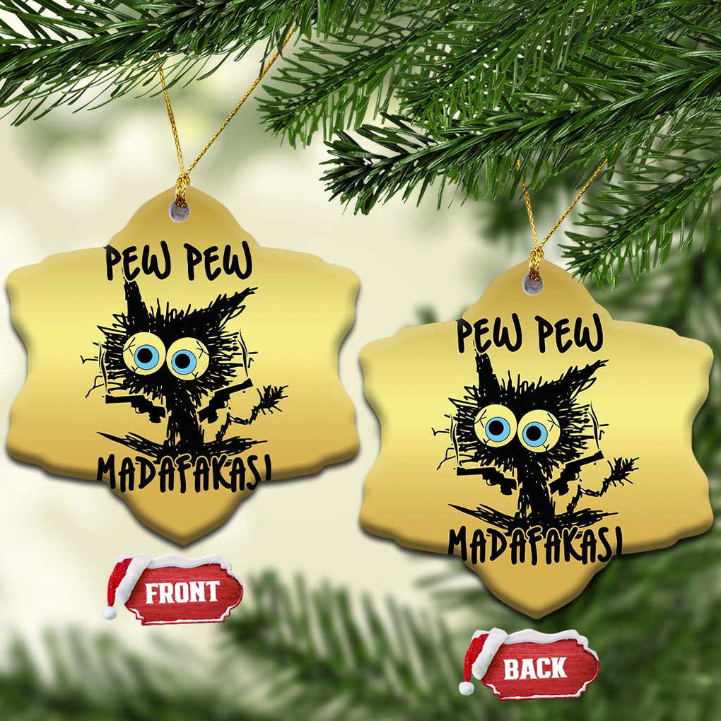 Funny Burnt Cat Christmas Ornament Pew Pew Madafakas TS02 Snow Flake Gold Print Your Wear