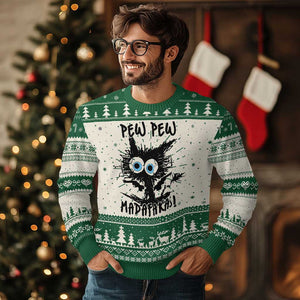 Funny Burnt Cat Ugly Christmas Sweater Pew Pew Madafakas TS02 Green Print Your Wear