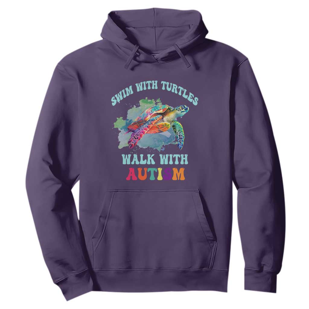 Turtle Autism Acceptance Hoodie Swim With Turtles Walk With Autism TS02 Purple Printyourwear