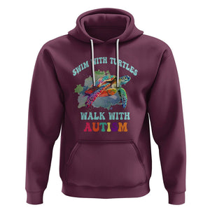 Turtle Autism Acceptance Hoodie Swim With Turtles Walk With Autism TS02 Maroon Printyourwear