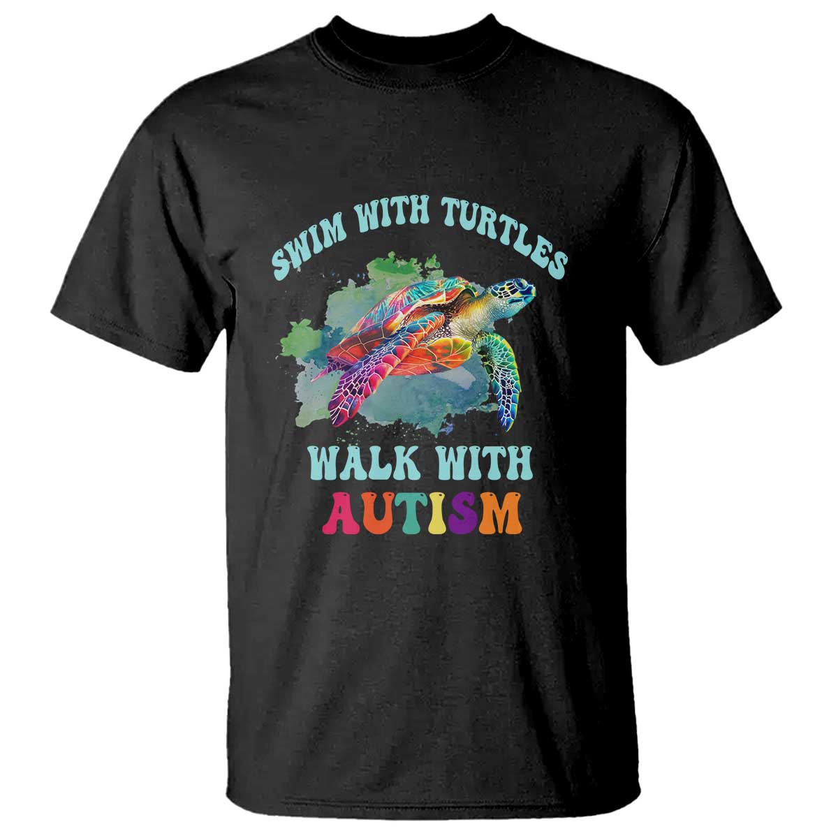 Turtle Autism Acceptance T Shirt Swim With Turtles Walk With Autism TS02 Black Printyourwear