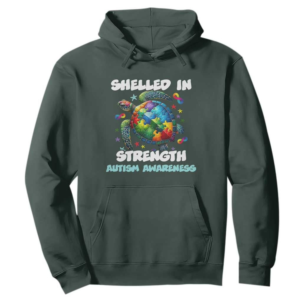 Turtle Autism Acceptance Hoodie Shelled In Strength TS02 Dark Forest Green Printyourwear