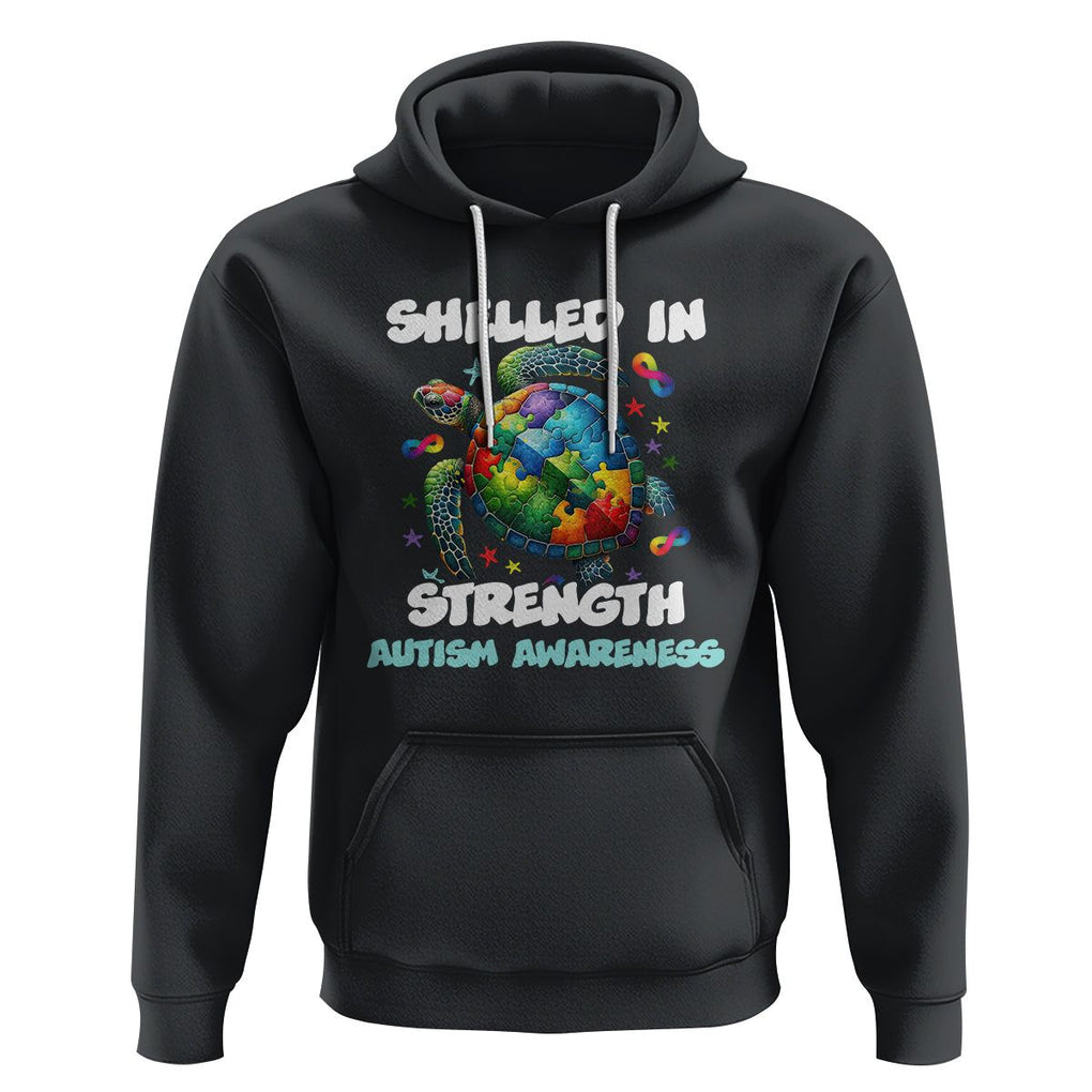 Turtle Autism Acceptance Hoodie Shelled In Strength TS02 Black Printyourwear