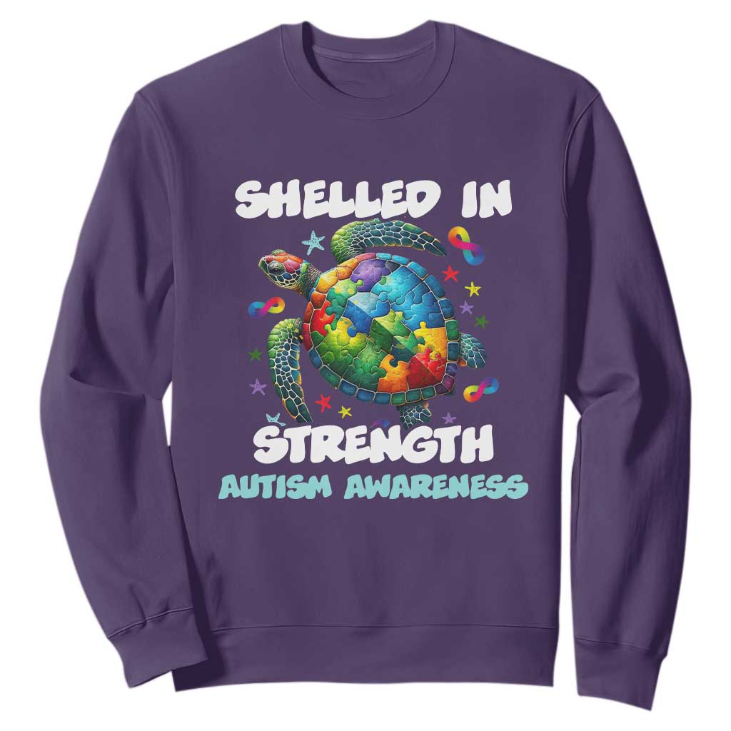 Turtle Autism Acceptance Sweatshirt Shelled In Strength TS02 Purple Printyourwear