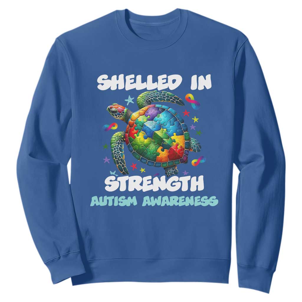 Turtle Autism Acceptance Sweatshirt Shelled In Strength TS02 Royal Blue Printyourwear