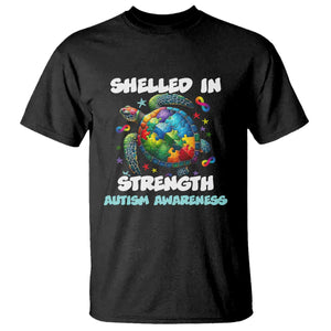 Turtle Autism Acceptance T Shirt Shelled In Strength TS02 Black Printyourwear