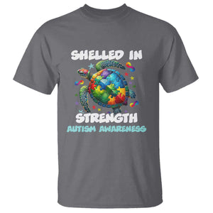 Turtle Autism Acceptance T Shirt Shelled In Strength TS02 Charcoal Printyourwear