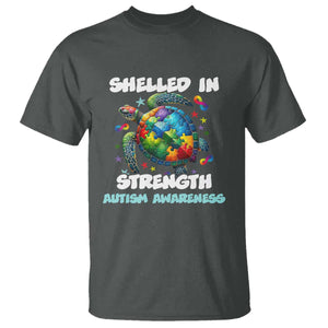 Turtle Autism Acceptance T Shirt Shelled In Strength TS02 Dark Heather Printyourwear