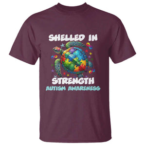 Turtle Autism Acceptance T Shirt Shelled In Strength TS02 Maroon Printyourwear