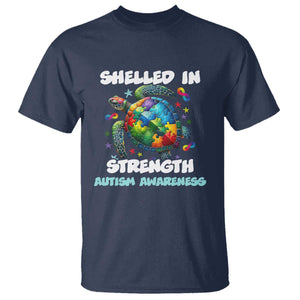 Turtle Autism Acceptance T Shirt Shelled In Strength TS02 Navy Printyourwear