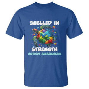 Turtle Autism Acceptance T Shirt Shelled In Strength TS02 Royal Blue Printyourwear