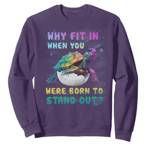 Turtle Autism Acceptance Sweatshirt Why Fit In When You Were Born To Stand Out TS02 Purple Printyourwear