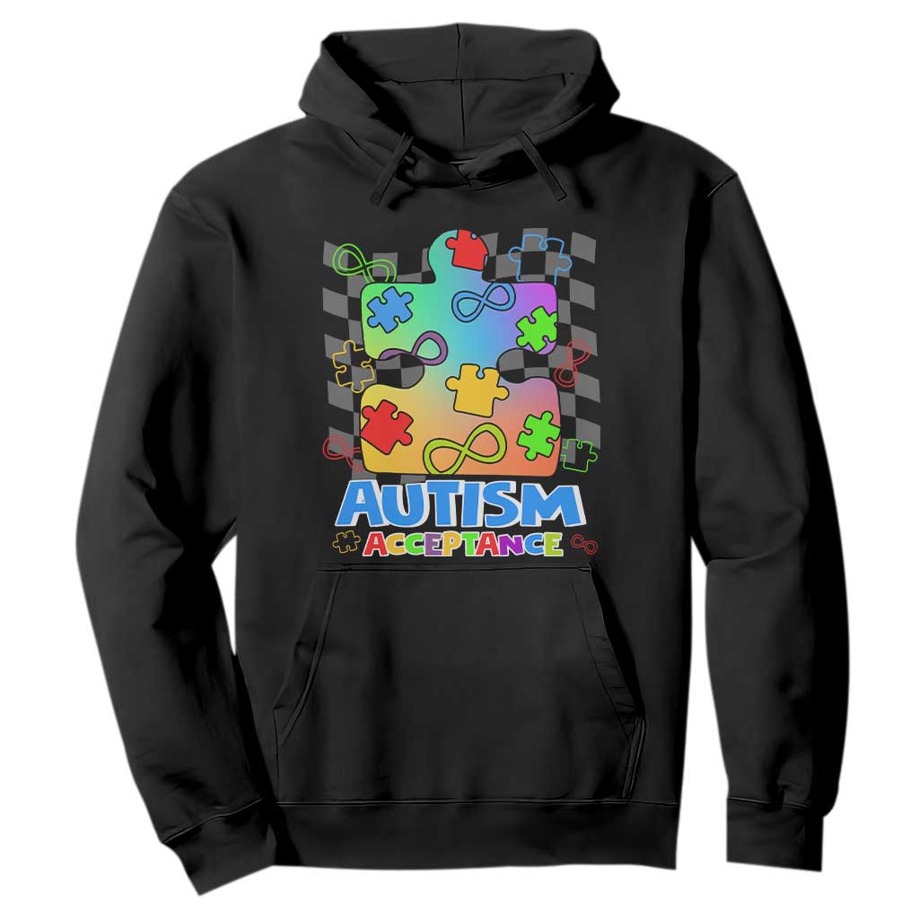 Autism Acceptance Hoodie Retro Groovy Puzzle Piece Spectrum Rainbow Infinity Symbol TS02 Black Printyourwear