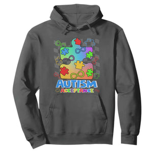 Autism Acceptance Hoodie Retro Groovy Puzzle Piece Spectrum Rainbow Infinity Symbol TS02 Dark Heather Printyourwear