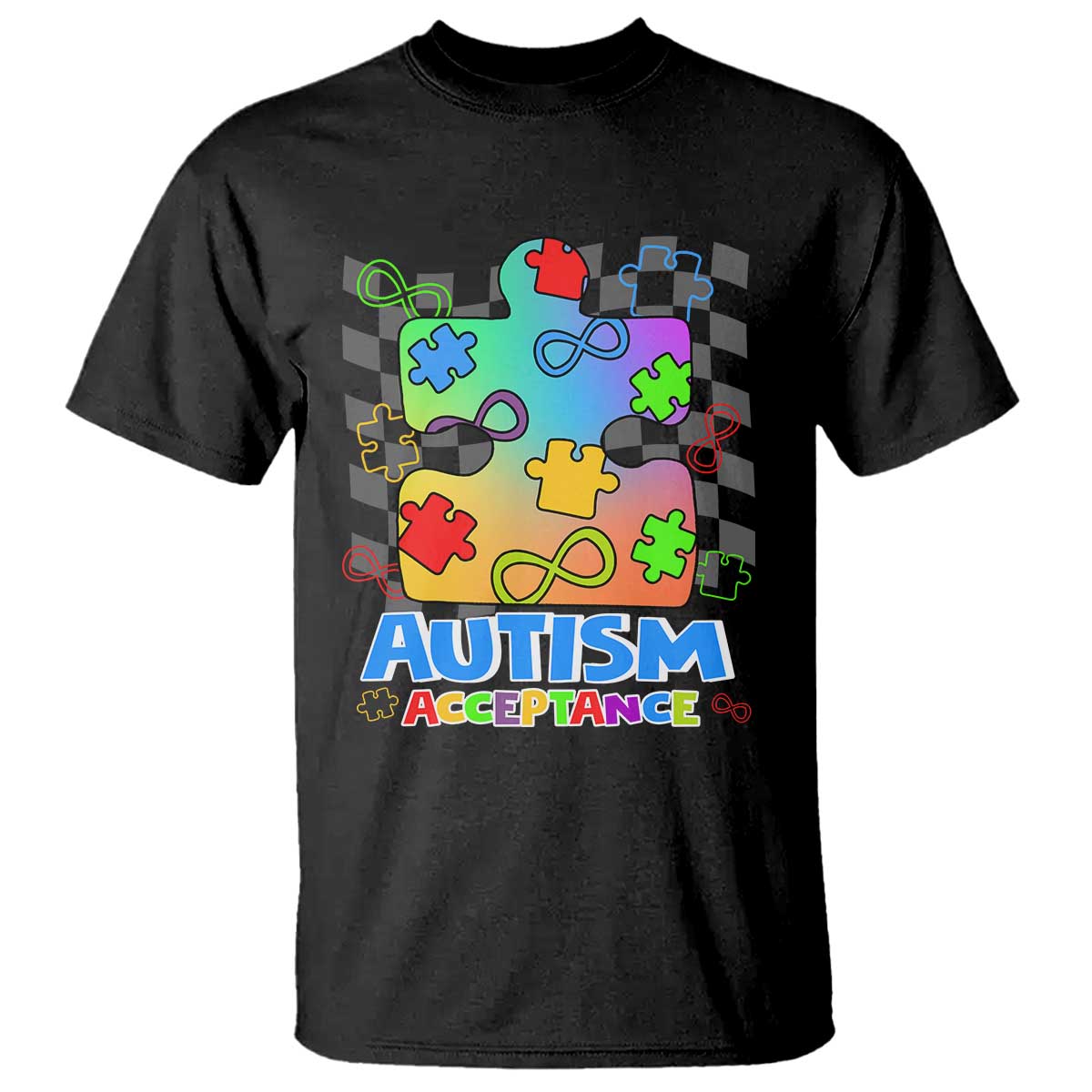 Autism Acceptance T Shirt Retro Groovy Puzzle Piece Spectrum Rainbow Infinity Symbol TS02