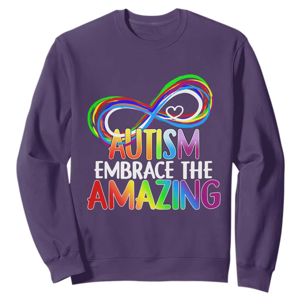 Autism Acceptance Sweatshirt Embrace The Amazing Spectrum Rainbow Infinity Symbol TS02 Purple Printyourwear