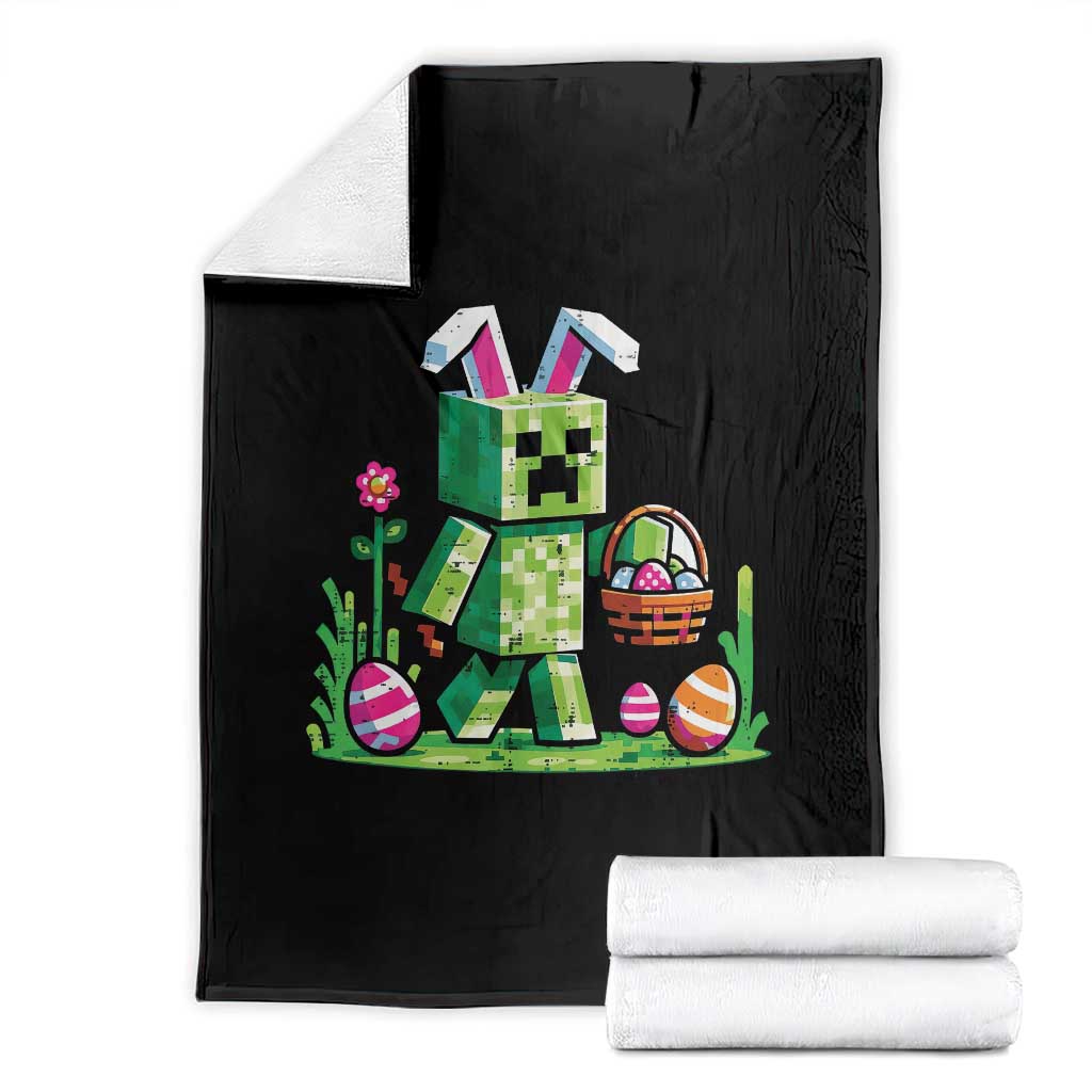 Pixel Easter Bunny Gamer Parody Graphic Throw Blanket Funny Block Style Rabbit with Eggs Basket Gaming Humor Gift TS02 Black Print Your Wear