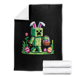 Pixel Easter Bunny Gamer Parody Graphic Throw Blanket Funny Block Style Rabbit with Eggs Basket Gaming Humor Gift TS02 Black Print Your Wear